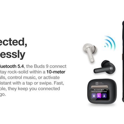 AGM BUDS 9 Auriculares inalámbricos con cancelación de ruido, Pantalla táctil inteligente LCD BT 6,0 500mAh