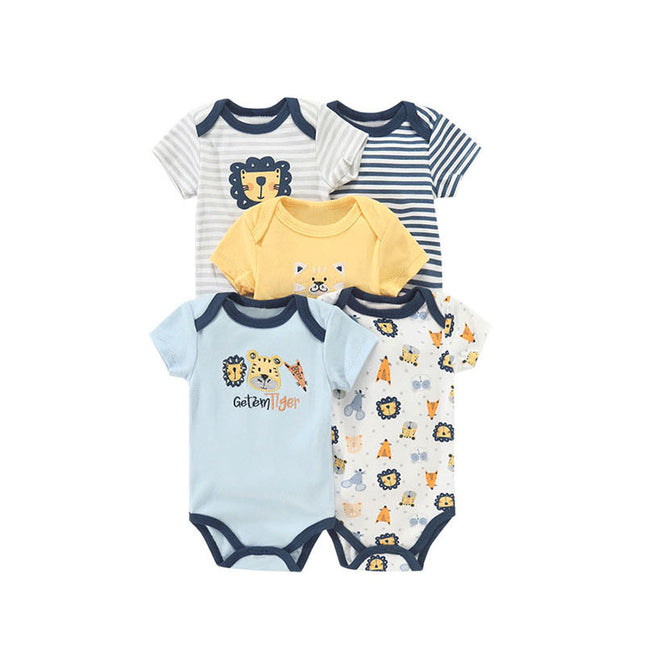 Set de 5 Mamelucos de Algodón para Bebé Niño de 3-12m – Estampados de León y Rayas