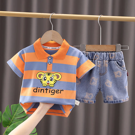 Set de Camiseta Polo Rayada y Shorts de Mezclilla para Niño – Modelo Dintiger
