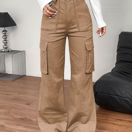 Pantalón Cargo de Tiro Alto para Mujer color caqui – Recto, Transpirable y de Máxima Comodidad