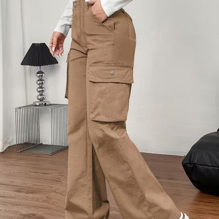 Pantalón Cargo de Tiro Alto para Mujer color caqui – Recto, Transpirable y de Máxima Comodidad