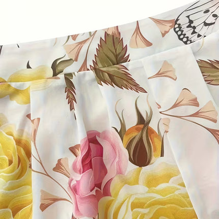 Conjunto Vintage Floral Veraniego para Mujer – Top Crop + Pantalón Ancho de Alto Confort