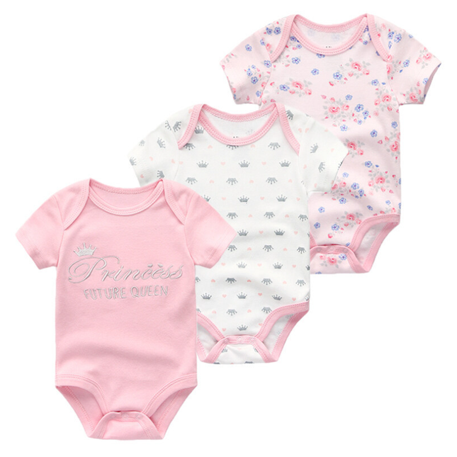Set de 3 Mamelucos para Bebé Niña de 3 a 12m – Rosado y Estampados Florales