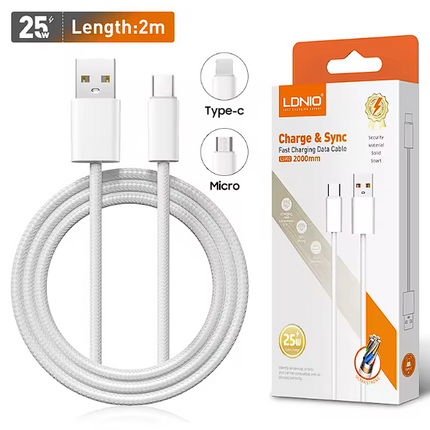 Cable de Carga Rápida LDNIO LS901 de 25W con Cable Trenzado Micro USB Tipo Lightning: de 1M para iPhone