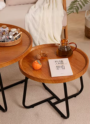 Mesa de Café Moderna de Madera con Patas Metálicas