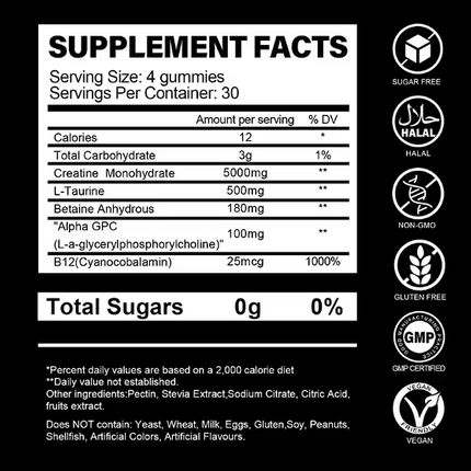 Creatina 5000mg Pre-entrenamiento Energy Creatine Gummies, OEM ODM Suplemento de alta calidad Gummies