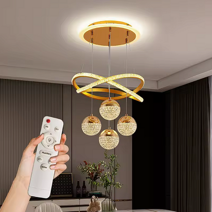 Lámpara de araña de cristal de lujo 2025, 80W tricolor regulable (85-265V) con control remoto, ideal para comedor.
