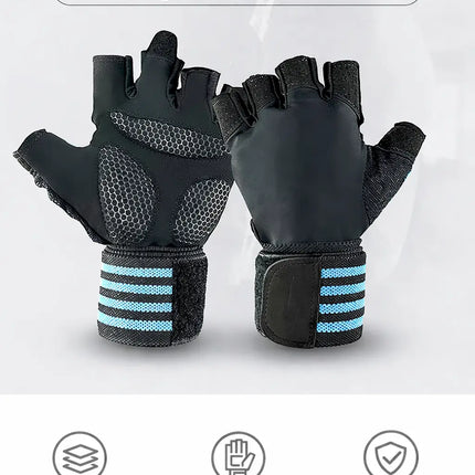 Guantes de Gimnasio Medio Dedo con Soporte de Muñeca y Palma Antideslizante