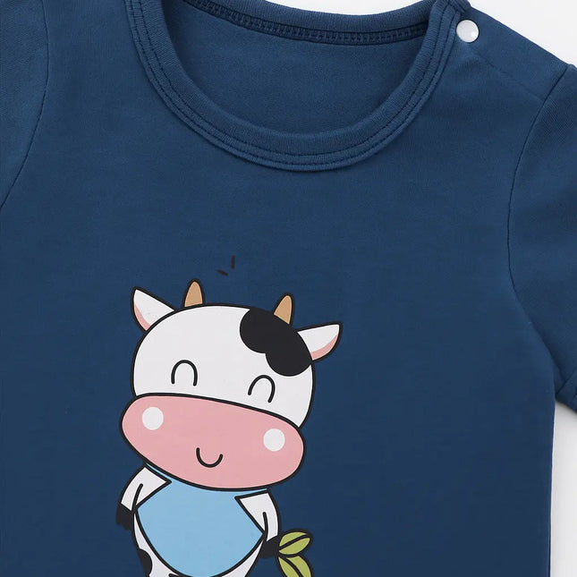 Mameluco Unisex de Algodón con Estampado de Vaca – Azul Marino