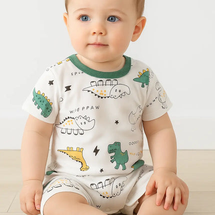 Mameluco Unisex de Algodón con Estampado de Dinosaurios – Blanco