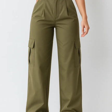 Pantalón Cargo de Tiro Alto para Mujer color verde – Recto, Transpirable y de Máxima Comodidad