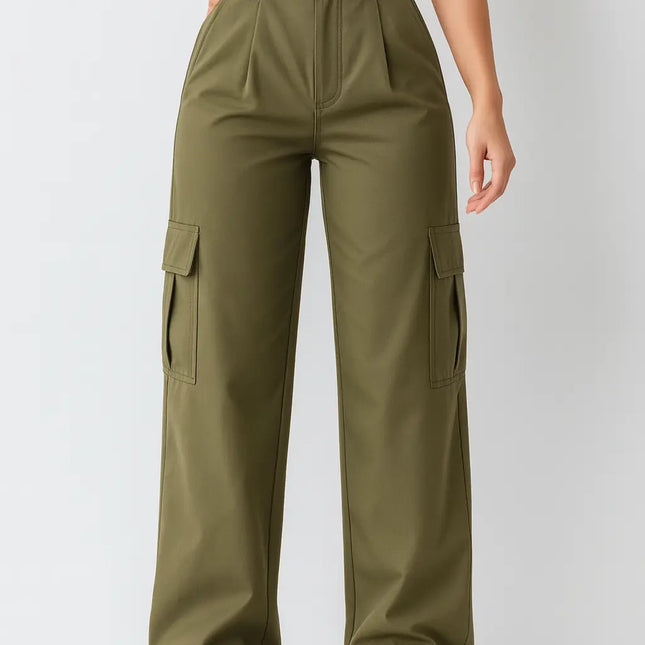 Pantalón Cargo de Tiro Alto para Mujer color verde – Recto, Transpirable y de Máxima Comodidad