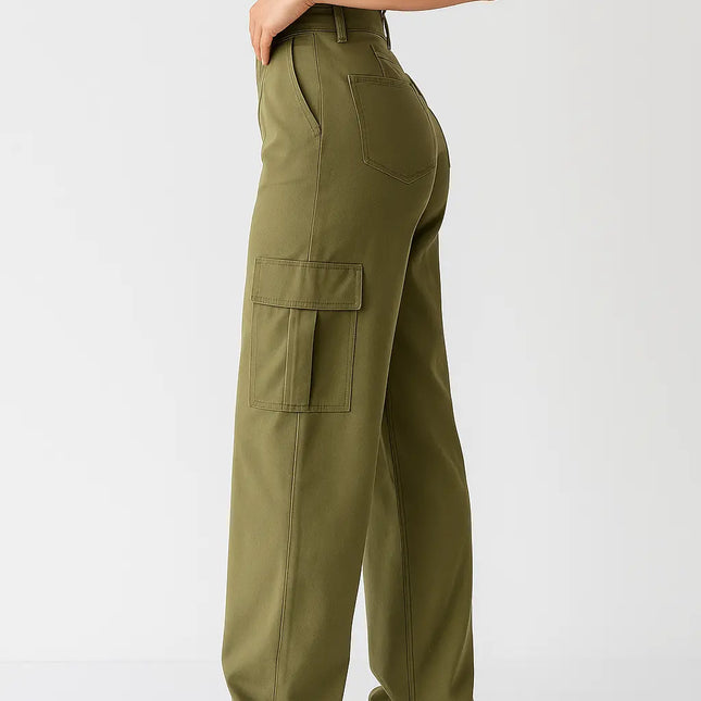 Pantalón Cargo de Tiro Alto para Mujer color verde – Recto, Transpirable y de Máxima Comodidad