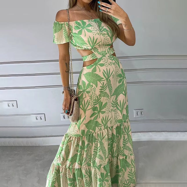 Vestido Maxi Floral de Verano con Hombros Descubiertos y Estilo Boho.