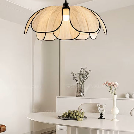 Lámpara Colgante Floral de Madera y Paño
