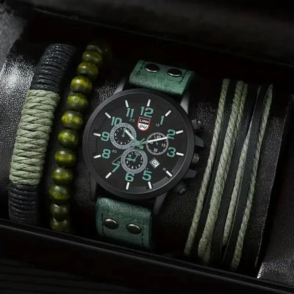 Reloj Analógico de Cuarzo para Hombre 40 mm con Pulsera de Cuero – Esfera de Cristal y Caja de Aleación Premium