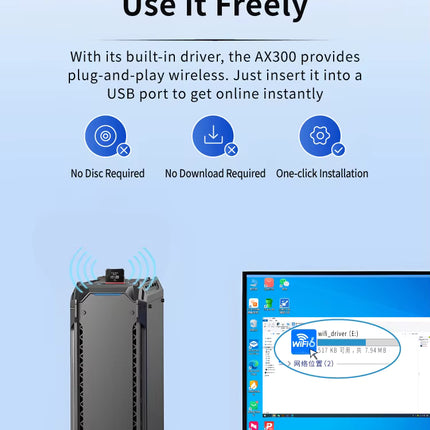 Adaptador WiFi 6 AX300 USB – Ultra Rápido, Driver Free