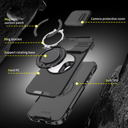 Cover Protector Antigolpes con Cámara Deslizante y Soporte de Anillo 360° para iPhone