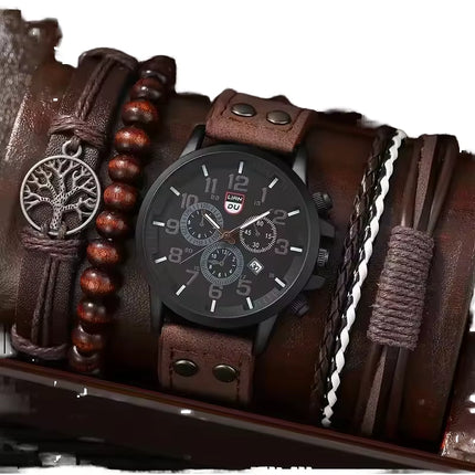 Reloj Analógico de Cuarzo para Hombre 40 mm con Pulsera de Cuero – Esfera de Cristal y Caja de Aleación Premium
