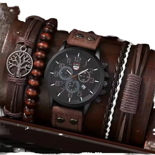 Reloj Analógico de Cuarzo para Hombre 40 mm con Pulsera de Cuero – Esfera de Cristal y Caja de Aleación Premium