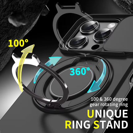 Cover Protector Antigolpes con Cámara Deslizante y Soporte de Anillo 360° para iPhone