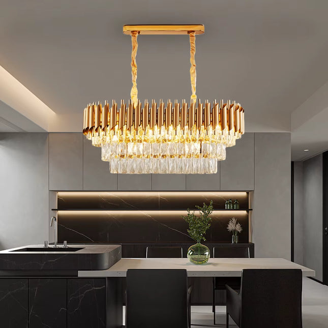 Lámpara de Techo Ovalada con Cristales y Altura Ajustable 75 cm