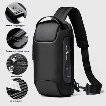 Bolsa de Pecho Impermeable con Puerto USB y Cierre con Cremallera Segura