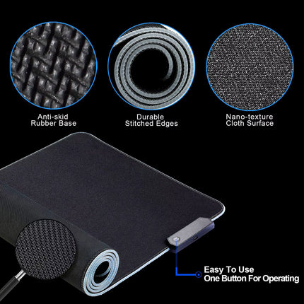 Mouse Pad Gamer RGB XL Antideslizante con Iluminación 7 Colores