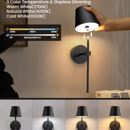 Lámpara de pared, luz inalámbrica recargable RGB regulable y control remoto, ideal para interiores.
