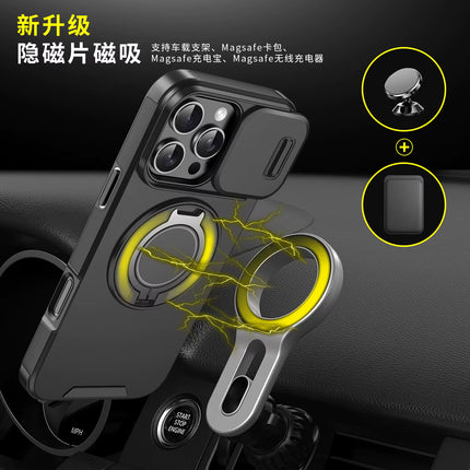 Cover Protector Antigolpes con Cámara Deslizante y Soporte de Anillo 360° para iPhone