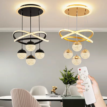 Lámpara de araña de cristal de lujo 2025, 80W tricolor regulable (85-265V) con control remoto, ideal para comedor.