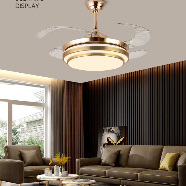 Ventilador de Techo LED Retráctil con Acabado Dorado