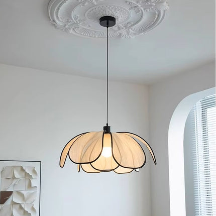 Lámpara Colgante Floral de Madera y Paño