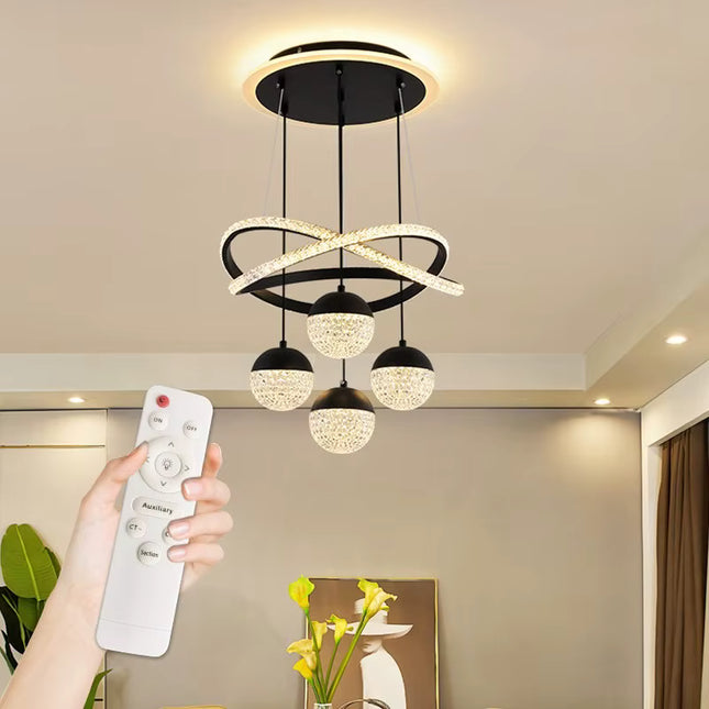 Lámpara de araña de cristal de lujo 2025, 80W tricolor regulable (85-265V) con control remoto, ideal para comedor.