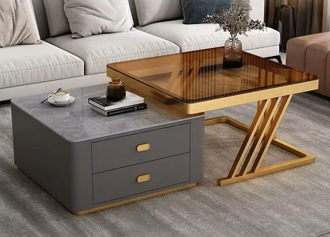 Mesa de Café Moderna de Vidrio con Estructura Metálica 70+60 cm