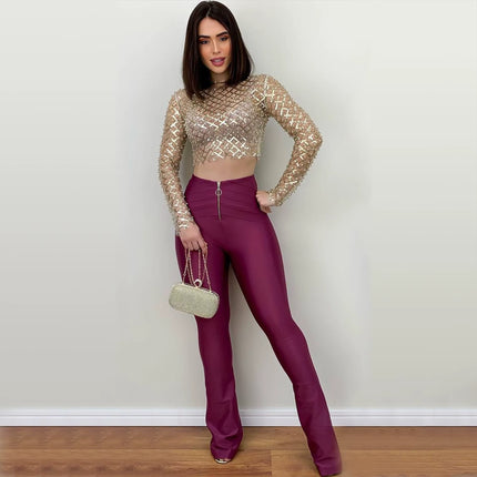 Top Transparente con Lentejuelas y Cuentas Dorado – Slim Fit para Noche