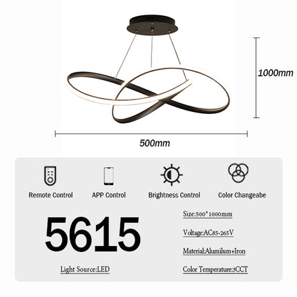 Lámpara de techo LED moderna curvada de 500mm, con altura de suspensión ajustable, tipo candelabro