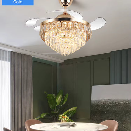 Ventilador de Techo Retráctil con Lámpara de Cristal Premium