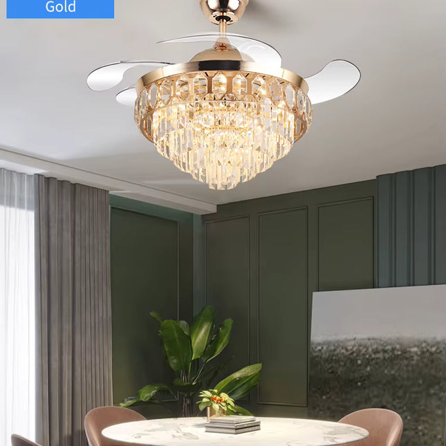 Ventilador de Techo Retráctil con Lámpara de Cristal Premium