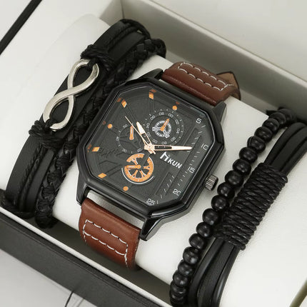 Reloj de Cuarzo para Hombre con Esfera Grande – Caja Cuadrada de Doble Capa y Correa de Cuero, Estilo Deportivo y Casual