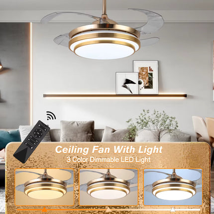 Ventilador de Techo LED Retráctil con Acabado Dorado