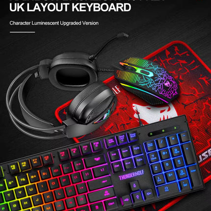 Combo Gamer 4 en 1 T-WOLF con Teclado RGB, Mouse DPI Ajustable, Audífonos y Mouse Pad