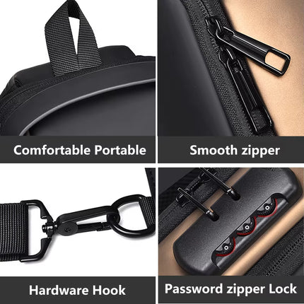 Bolsa de Pecho Impermeable con Puerto USB y Cierre con Cremallera Segura, Color Negro Completo