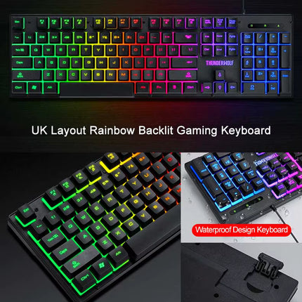 Combo Gamer 4 en 1 T-WOLF con Teclado RGB, Mouse DPI Ajustable, Audífonos y Mouse Pad