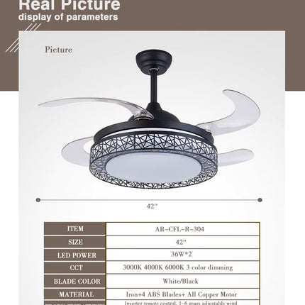 Ventilador de Techo LED Retráctil con Diseño Moderno