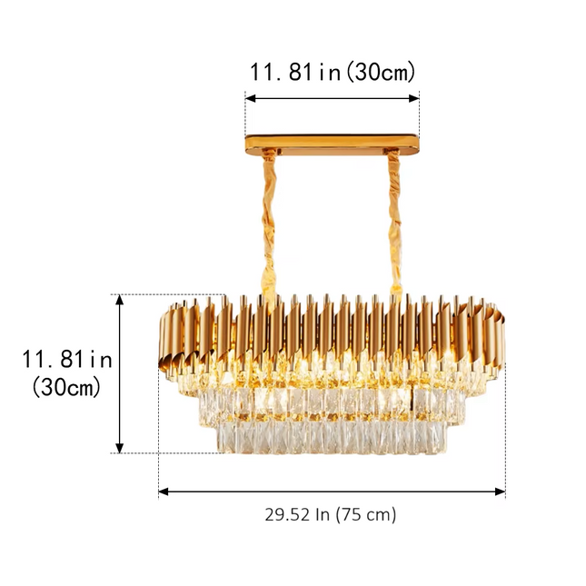 Lámpara de Techo Ovalada con Cristales y Altura Ajustable 75 cm