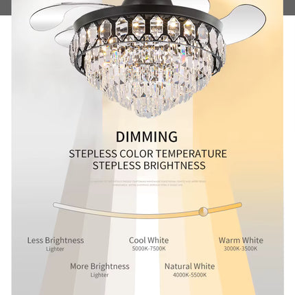 Ventilador de Techo Retráctil con Lámpara de Cristal Premium