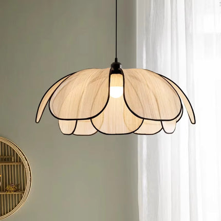 Lámpara Colgante Floral de Madera y Paño
