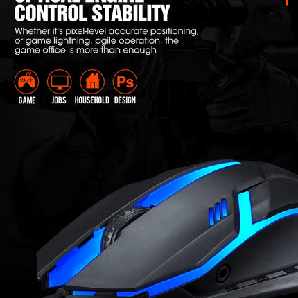 Mouse Gamer Cableado con Retroiluminación LED y 1200 DPI