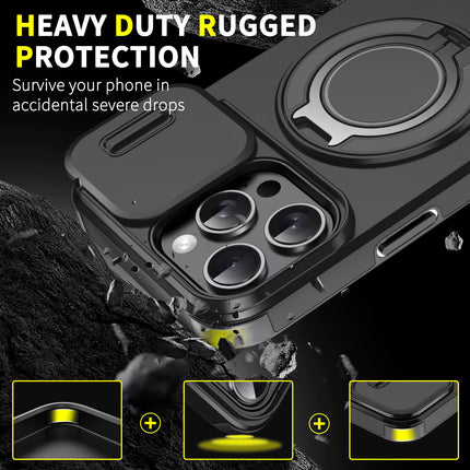 Cover Protector Antigolpes con Cámara Deslizante y Soporte de Anillo 360° para iPhone
